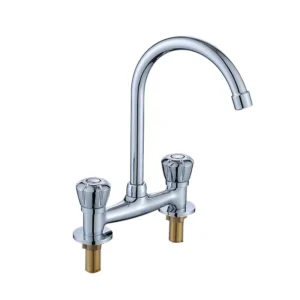 Classic Kitchen Faucet Brass Chrome Double Handle Dual Hole